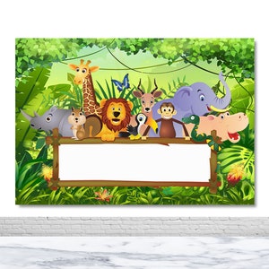 Fondo de fotografía de cumpleaños de safari en la jungla, palabras personalizadas, póster para sesión fotográfica personalizado, fondo de foto de animales del bosque