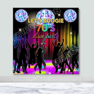 Tło Let's Boogie, niestandardowe tło imprezy dyskotekowej z lat 70., baner z lat 70., 80. i 90., plakat z kulą dyskotekową, dekoracja fotograficzna