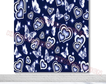 Early 2000s Butterfly Heart Backdrop 30th 40th 50th Birthday Background 80s 90s Old school Banner