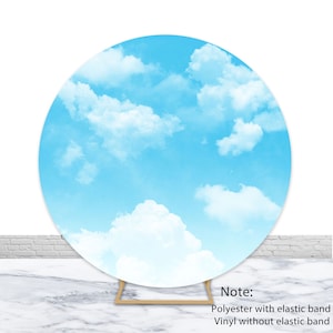 Blue Sky Clouds Round Photography Backdrop Birthday Wedding Baby Shower Photo Backdrop Circle Cover Decor Vinyl Polyester Photo Photocall