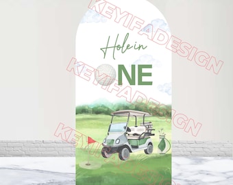 Arco de golf personalizado de doble cara para primer cumpleaños, ideal como fondo de poliéster para carrito de golf, ideal como decoración para fiestas de baby shower.
