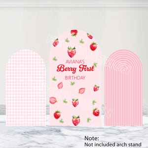 Strawberry Arch Backdrop Berry First Birthday Arch Cover Custom Polyester Double-Sided Strawberry Birthday Arch Cover Baby Shower Decor Prop