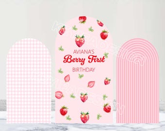 Strawberry Arch Backdrop Berry First Birthday Arch Cover Custom Polyester Double-Sided Strawberry Birthday Arch Cover Baby Shower Decor Prop