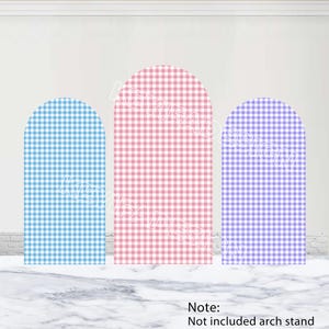 Gingham Arch Backdrop Checkered Backdrop Polyester Double-Sided Custom Any Color Plaid Arch Cover Grid Birthday Party Decor Photocall Prop