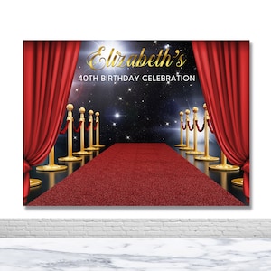 Red Carpet Birthday Celebration Photo Backdrop 30th 40th Birthday Party Photo Backdrop Personalized Banner Decorations Photo Studio Backdrop
