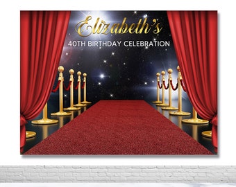 Red Carpet Birthday Celebration Photo Backdrop 30th 40th Birthday Party Photo Backdrop Personalized Banner Decorations Photo Studio Backdrop