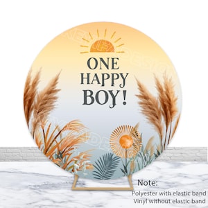Uno sfondo rotondo per ragazzo felice Primo viaggio intorno al sole Sfondo fotografico personalizzato per il primo compleanno Copertura circolare Baby Shower Party Decor Prop
