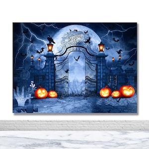Halloween Scary Night Backdrop Zombie Crow Bat Photo Backdrop Pumpkin Lantern Moon Horror Decor Banner Poster Photo Booth Background