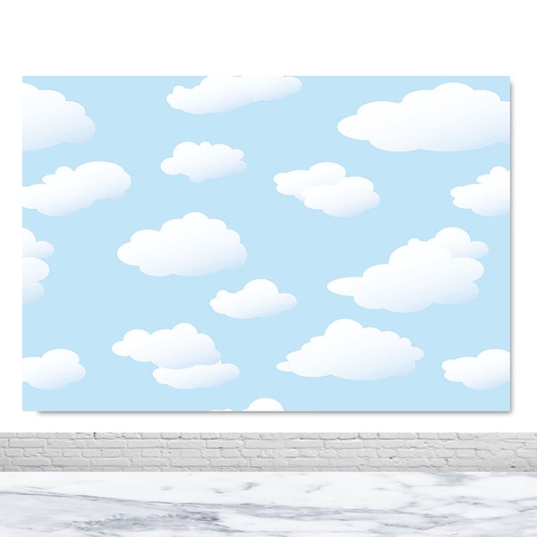 Clouds Sky Photography Backdrop Baby Shower Birthday Photo Background Pastel Blue Custom Decor Banner Vinyl Polyester Photo Booth Backdrop