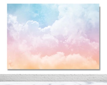Pastel Sky and Clouds Photography Backdrop Birthday Baby Shower Ranibow Photo Background Pink Vinyl Polyester Banner Decor Photo Booth Props
