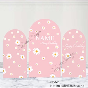 Fondo de arco rosa con margaritas y flores, ideal para cumpleaños, de poliéster, personalizado, con temática de margaritas, de doble cara, para decoración de fiestas, accesorios para sesiones fotográficas.