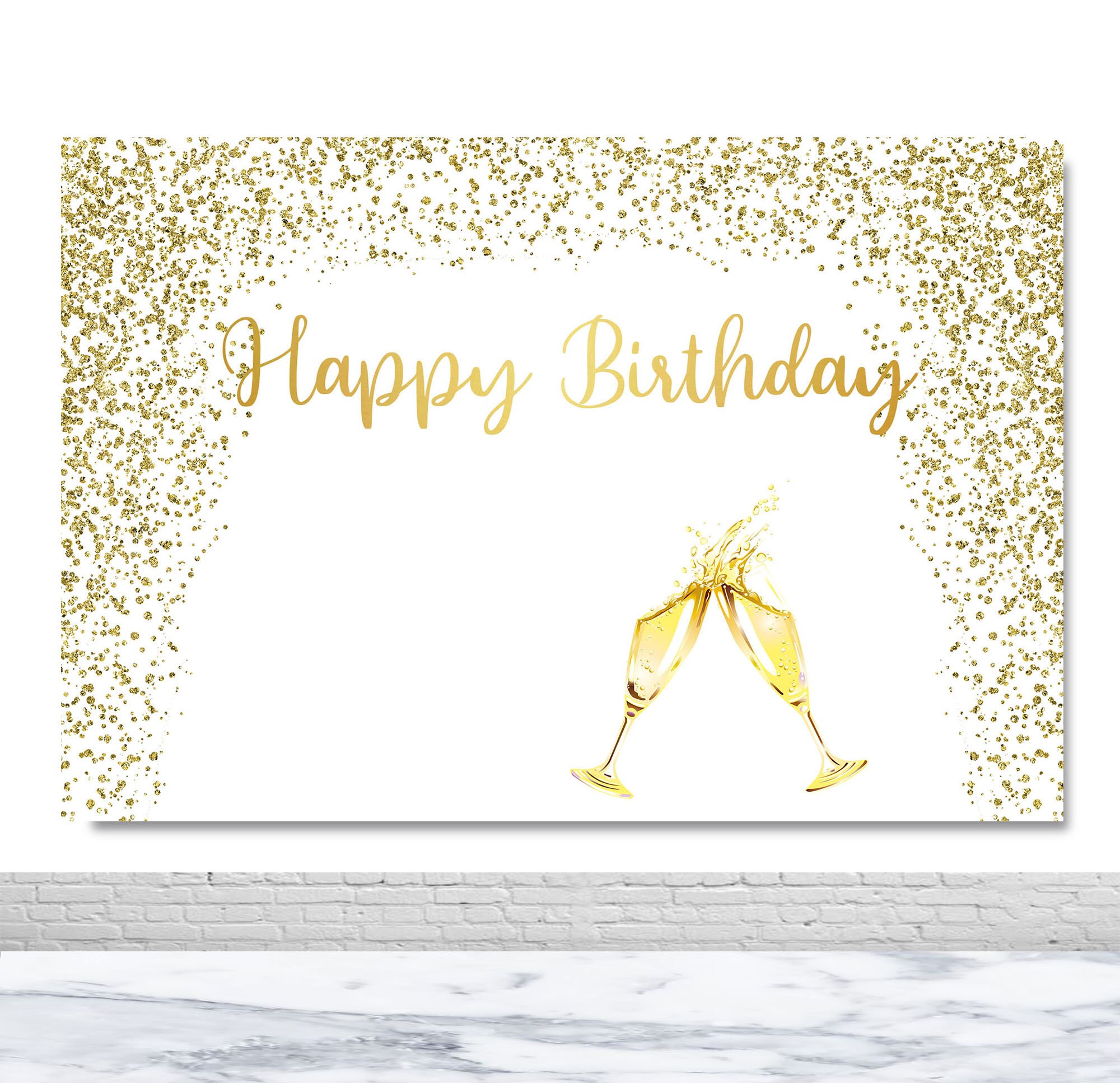 Happy 16th 21st 30th 40th 50th 60th Birthday Party Photography Backdrop Gold Glitter Dots Champagne White Photo Background