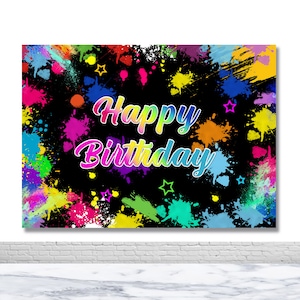 Let&#39;s Paint Birthday Photo Backdrop Graffiti Wall Photography Backdrop Art Painting Theme Decor Banner Poster Photo Booth Backdrop