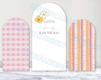 Un pequeño Lei-dy está en camino Cubierta de arco personalizada de poliéster Hawaii Puakenikeni con flores Lei Cubierta de arco rosa con estampado Palaka