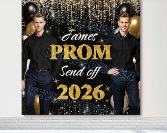 Prom Send Off Photo Backdrop Custom Text Color Prom 2026 Photography Banner Grad Party Decorations