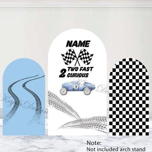 Two Fast Two Curious Arch Cover Racing Car Track Backdrop Polyester Two Fast Birthday Double-Sided Arch Cover 2nd Birthday Party Decor Props