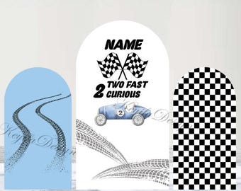 AOSTO Racing Theme Birthday Baby Shower Party Arch Backdrop Cover,Double Sided Curved Top Elastic Spandex Background (7.2FT (7.2x4ft),Hollow Arched Race Track