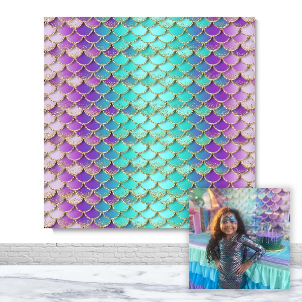 Glitter Mermaid Scales Photography Backdrops Kids Birthday Party Baby Shower Photo Background Purple Aqua Green Shell Decor Banner Backdrop