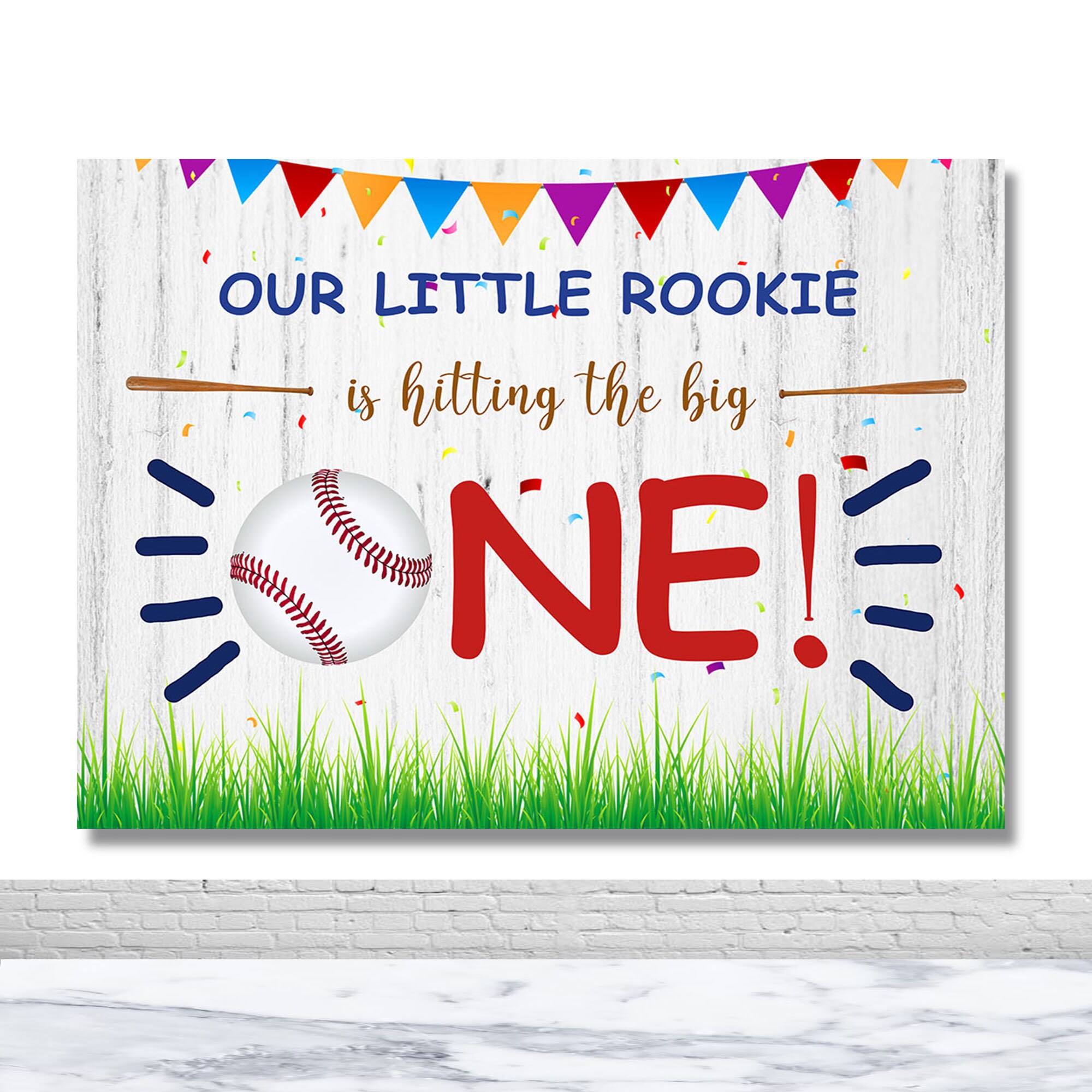Baseball 1st Birthday Photo Backdrop Baby Shower Photography Backdrop Our Little Rookie Is Hitting The Big One Decor Banner