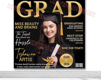 2026 Graduation Magazine Cover Backdrop Custom Text Color Class Of 2026 Grad Party Banner Photography Backdrop