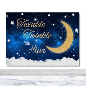 Twinkle Little Star Photo Backdrop Baby Shower Photography Background Navy Blue Sky Moon And Stars Clouds Decor Banner Photo Backdrop Props