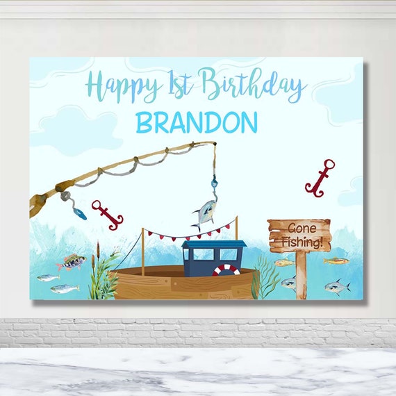 Gone Fishing Personalized Photography Backdrop the First Birthday