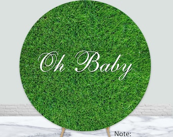 Oh Baby Green Grass Round Photography Backdrop Baby Shower Birthday Party Photo Background Custom Circle Leaves Cover Decor Photo Studio