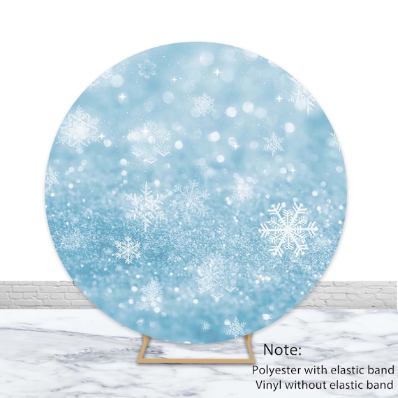 Sfondo fotografico rotondo con fiocchi di neve, paesaggio invernale delle meraviglie, sfondo fotografico di Natale, matrimonio, compleanno, sfondo decorativo personalizzato con cerchio blu - Italia