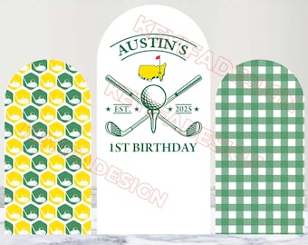 Mastered His First Year Arch Cover Custom Golf 1st Birthday Backdrop Polyester Double-Sided Hole In One Arch Cover Baby Shower Party Decor