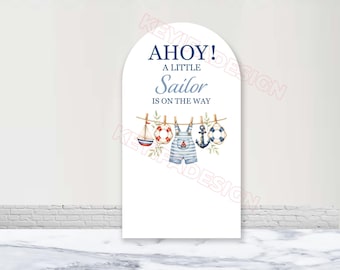 Ahoy A Little Sailor Is on The Way Arch Cover Custom Polyester Nautical Baby Shower Arch Cover Little Sailor Baby Shower Cover