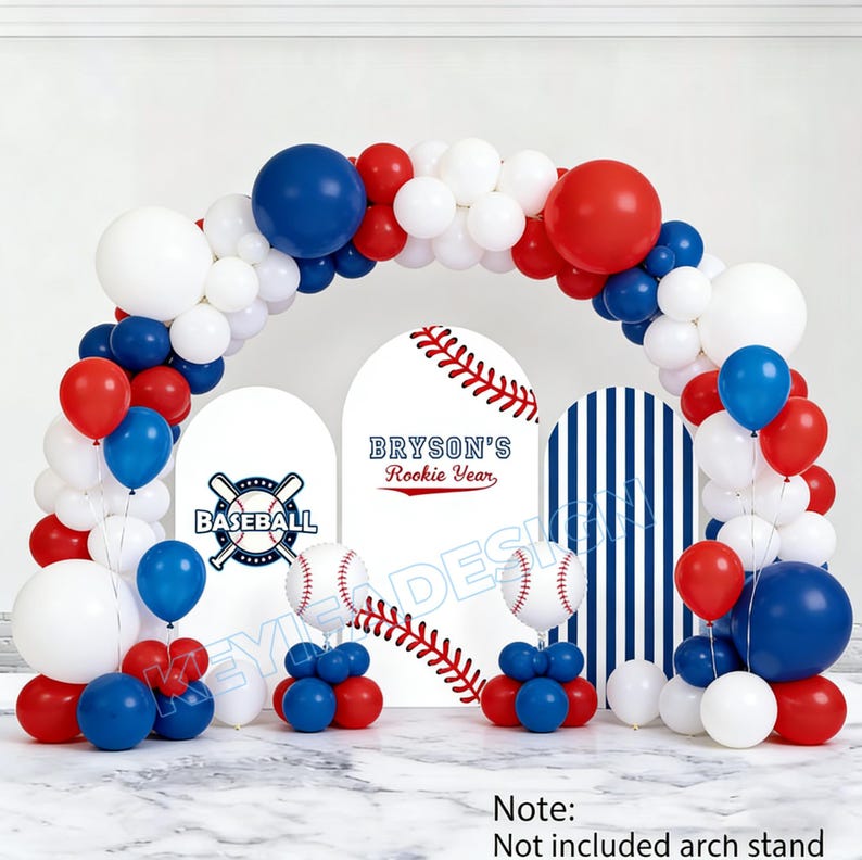 Rookie Year Custom Arch Backdrop Baseball Birthday Backdrop Polyester ...