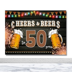 Cheers And Beers Birthday Photography Backdrop 40th 50th Man&#39;s Birthday Photo Backdrop Garland Lights Flage Party Decor Photo Booth Backdrop