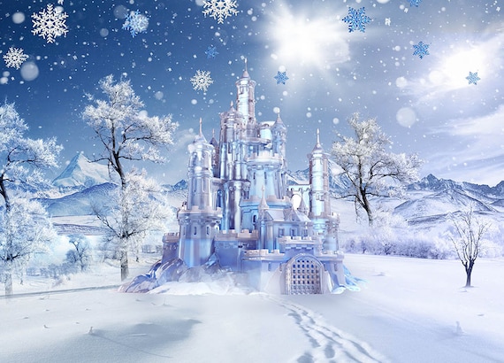 Décor De Fond Thème Château Flocon De Neige, Reine Des Neiges, Fête D' Anniversaire Pour Fille, Décoration De Table Pour Gâteau, Photographie De Fond, Bannière, Hiver