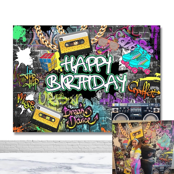 Graffiti Wall Hip Hop Photography Backdrop 30th 40th 50th Birthday Photo Background 80s 90s Graffiti Party Old School Decor Photo Booth Prop