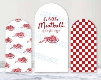 Un piccolo polpettone sta arrivando Copertura per arco per baby shower in poliestere personalizzato Spaghetti italiani Copertura per arco Un piccolo polpettone