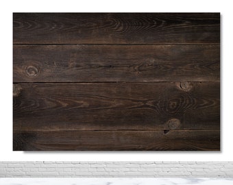 May include: A dark brown wooden plank background with a natural wood grain pattern. The wood planks are arranged horizontally.