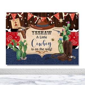 Un piccolo cowboy sta arrivando Sfondo fotografico Festa di cowboy Sfondo fotografico di cowboy occidentale Yeehaw Boy Compleanno Decor Banner Sfondo
