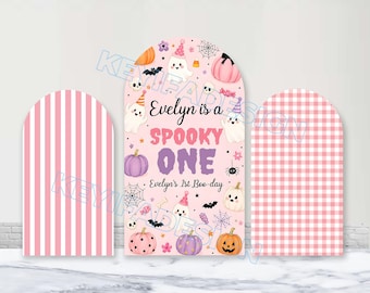 Copertura per arco di compleanno Spooky One 1st Birthday in poliestere, personalizzata con zucca e fantasma, per Halloween, per bambina, sfondo per il primo compleanno Boo Day.