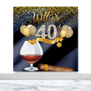 Fondo para fotografía de cumpleaños de hombre, 40.º o 50.º, con cigarros y coñac, vinilo azul oscuro, poliéster, decoración, pancarta, fondo para fotomatón.