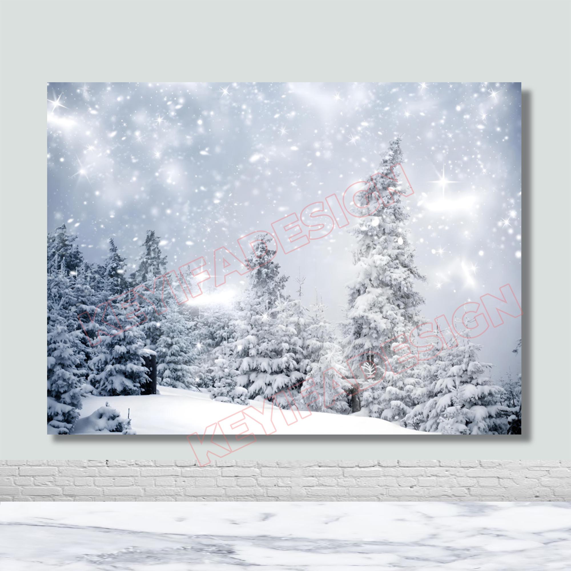Snow Forest Backdrop Winter Scene Photography Background Christmas ...