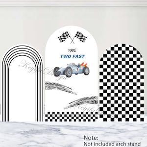Two Fast Birthday Arch Cover Racing Car Track Black And White Checkered Arch Backdrop Polyester Custom 2nd Birthday Double-Sided Arch Cover