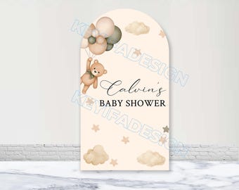 Teddy Bear Baby Shower Arch Cover Custom Polyester Double-Sided We Can Bearly Wait Arch Backdrop