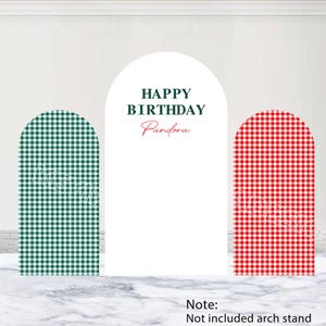 Grid Birthday Arch Backdrop Checkered Background Polyester Double-Sided Custom Color Plaid Arch Cover Baby Shower Wedding Decor