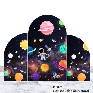 Outer Space Birthday Arch Backdrop Astronaut Rocket Planet Backdrop Baby Shower Polyester Double-Sided Arch Cover Party Photocall Decoration