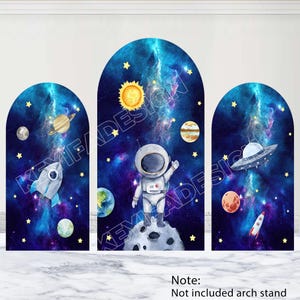 Astronaut Birthday Arch Cover Planet Galaxy Outer Space Backdrop  Custom Polyester Double-Sided First Trip Around The Sun Arch Cover Props