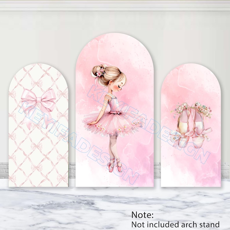 Ballerina Arch Cover Pink Bows Background Custom Polyester Double-sided ...