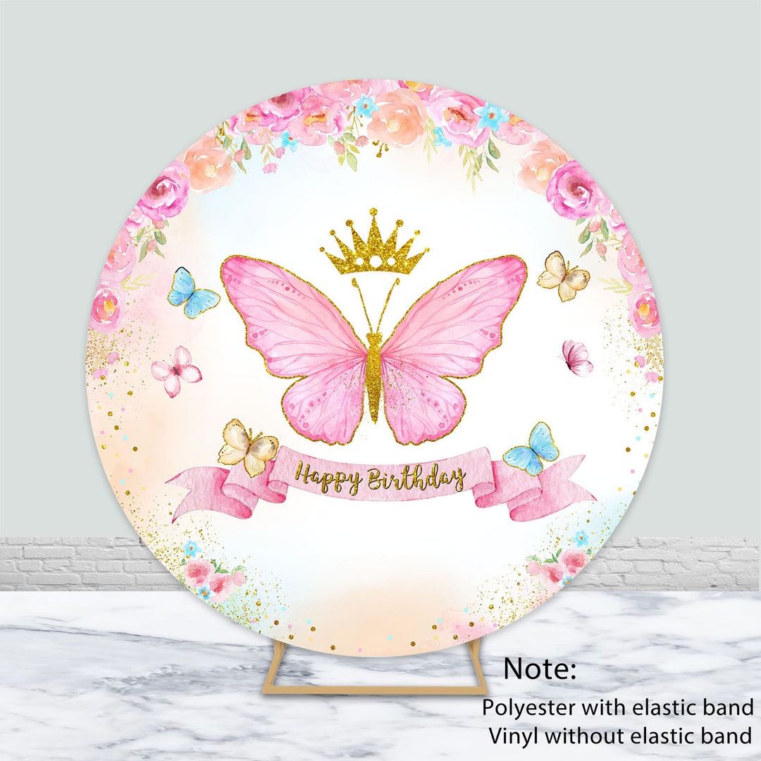 Butterfly Flower Round Cover Backdrop Happy Birthday Baby Shower Photo ...