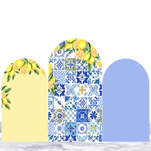 Lemon Double-Sided Arch Cover Wedding Photography Backdrop Polyester Blue And White Porcelain Mediterranean Pattern Arch Backdrop Decoration