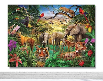 Safari Animal Theme Photo Backdrop Birthday Party Photography Background Elephant Tiger Parrot Cheetah Jungle Party Decor Banner Props