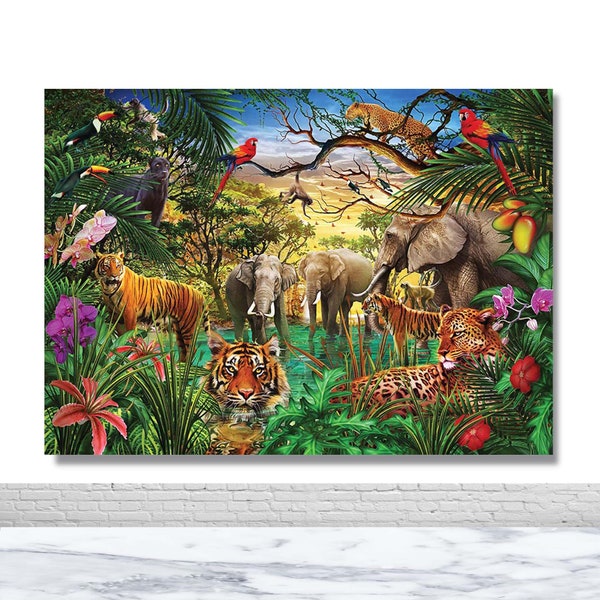 Safari Animal Theme Photo Backdrop Birthday Party Photography Background Elephant Tiger Parrot Cheetah Jungle Party Decor Banner Props